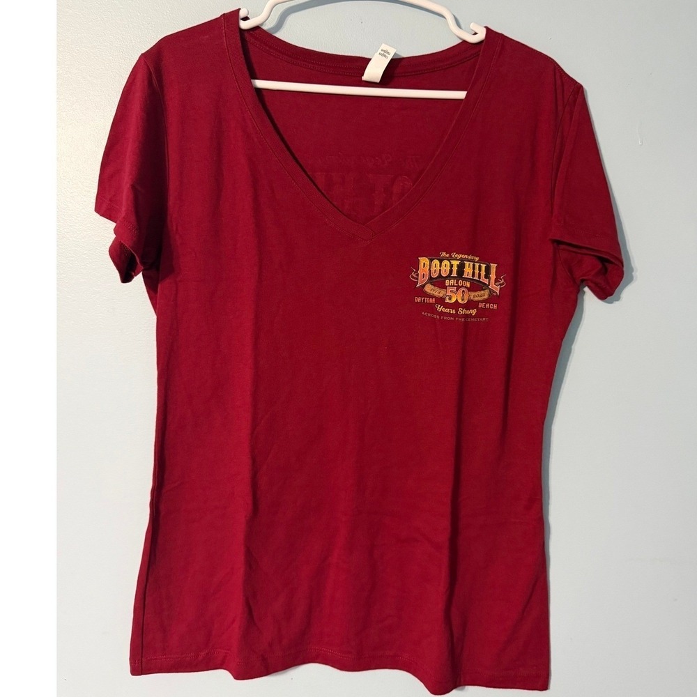 Boot Hill Saloon‎ 50th Anniversary Women's XL Daytona Beach Maroon V-Neck  0679
